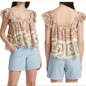 NWT 🌿 FARM RIO - Delicate Forest Scarves Blouse - Size M